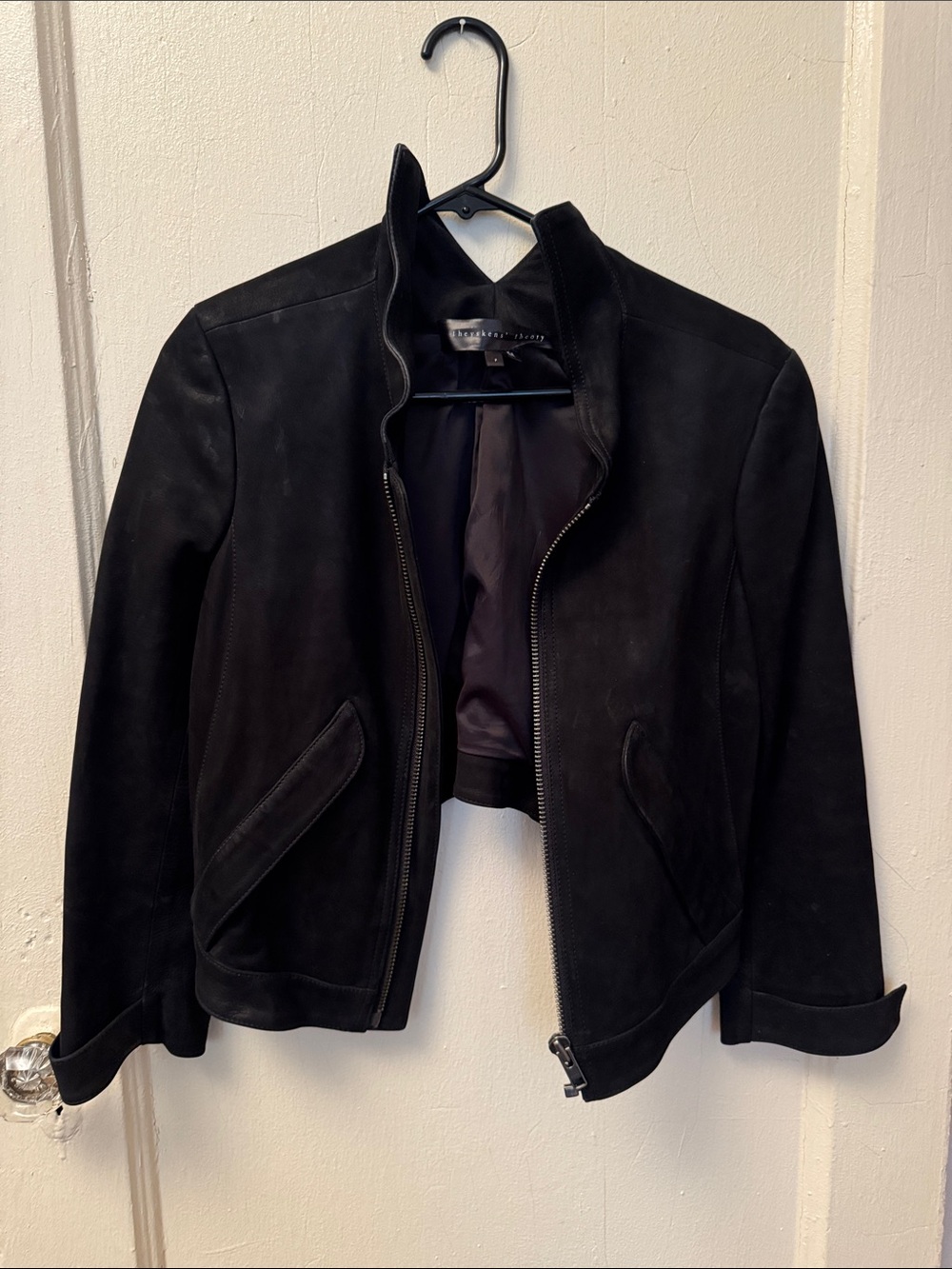 Theory Black Suede Zip-Front Jacket